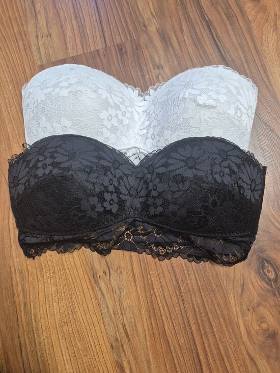Primark Other - Lot of 2 Primark Strapless Bras Black White Lace Wireless Size XL 18/20 8296
